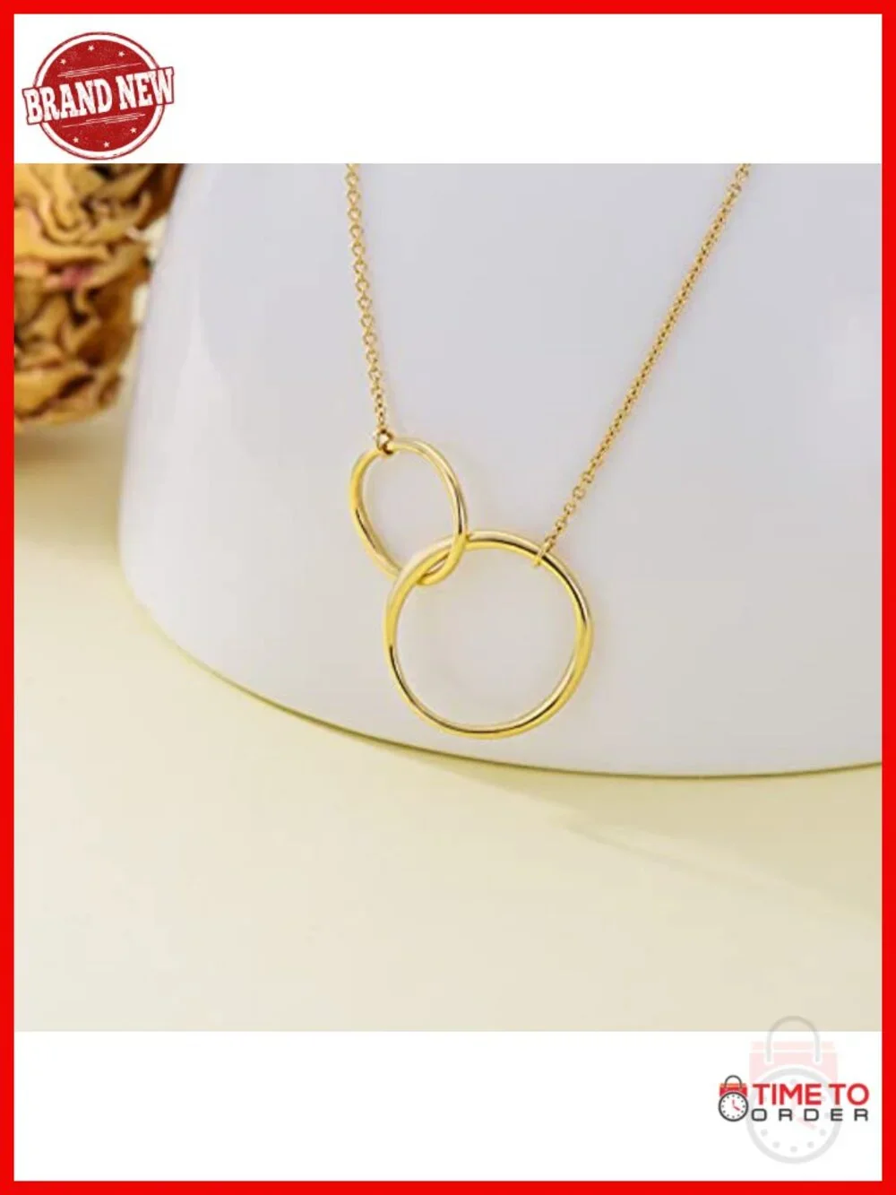 14K Real Gold Interlocking Circle Pendant Necklace Mother Daughter Double